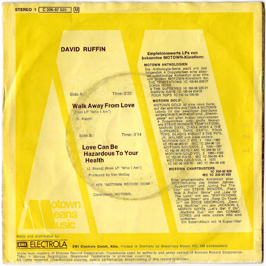 David Ruffin Walk Away From Love Vinyl 7 Rares At